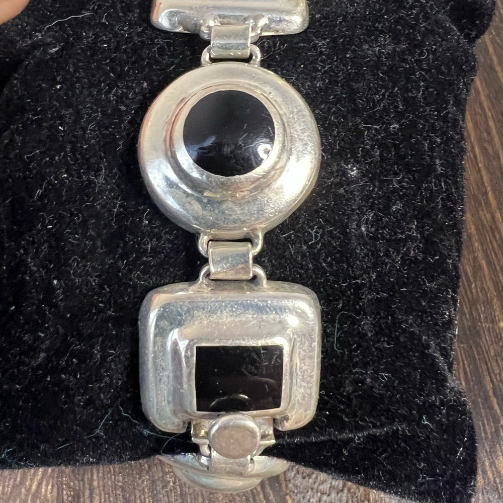 Vintage Taxco Black Onyx & Sterling Silver Bracelet Size 7” B15